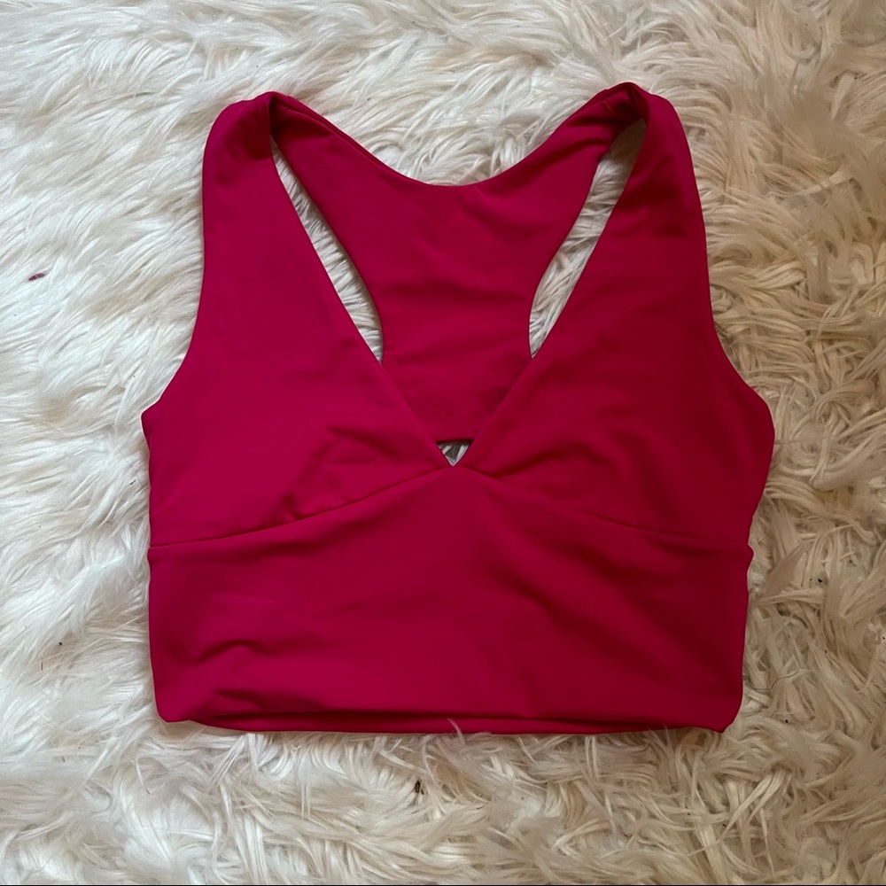 AEPEBO pink deep v neck crop top